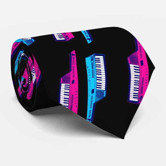 80s RETROWAVE SYNTHWAVE KEYTAR SYNTHESIZER Stropdas (Opgerold)