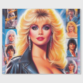 80s Retrowave Vrouw Cadeaupapier (Vlak)