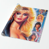 80s Retrowave Vrouw Cadeaupapier (Uitgerold)