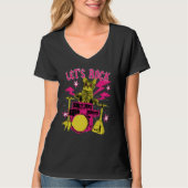 80s Rock N Roll Girl Cat Let's Rock T-shirt (Voorkant)