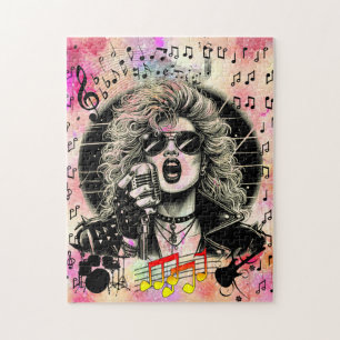 80s Rocker chick vrouw zangeres inktillustratie Legpuzzel