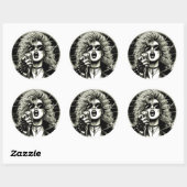 80s Rocker chick vrouw zangeres inktillustratie Ronde Sticker (Vel)