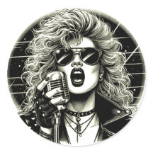 80s Rocker chick vrouw zangeres inktillustratie