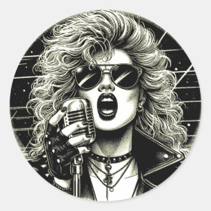 80s Rocker chick vrouw zangeres inktillustratie Ronde Sticker