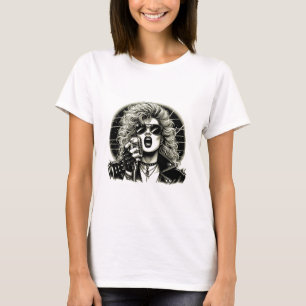 80s Rocker chick vrouw zangeres inktillustratie T-shirt