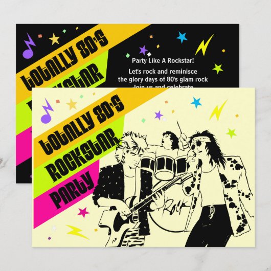 80's Rockstar Party uitnodiging (Voorkant / Achterkant)