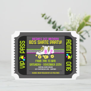 80s Rollerskate Ticket Style Party-uitnodigingen Kaart
