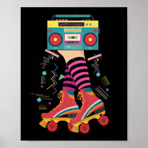 80s Rollerskates Roller Skating Disco Girl Poster