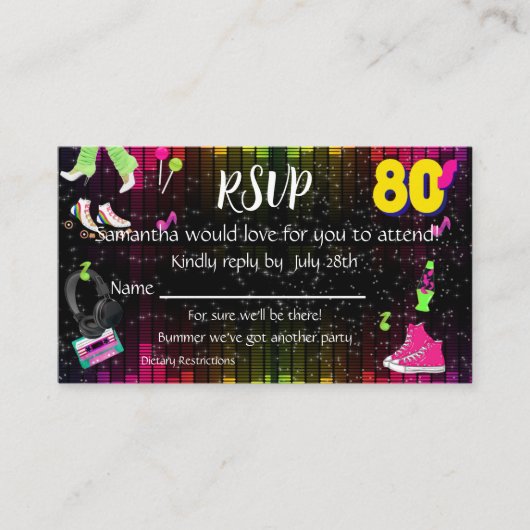 80's RSVP, Terug naar de jaren '80, Any Age, Visitekaartje (Voorkant)