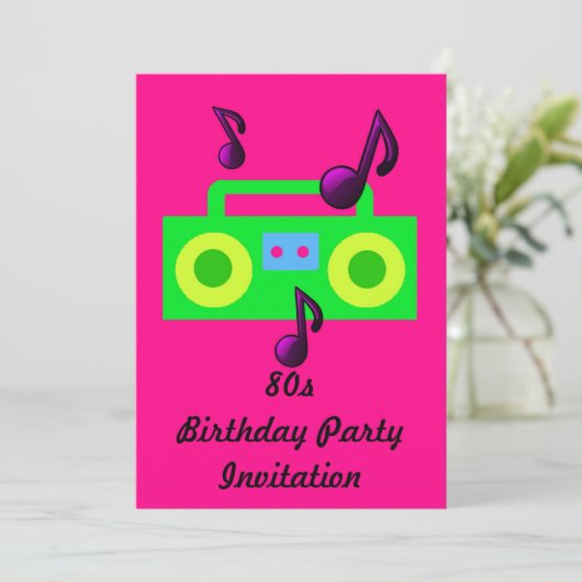 '80s 's avonds durende uitnodiging '80s 'boombox'  (Staand voorkant)