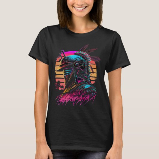80s Samurai Synthwave Retrowave Colorful Graphic T-shirt (Voorkant)
