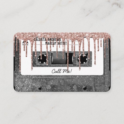 80's Silver Glitter Drip Cassettebandje Mixtape Visitekaartje (Voorkant)