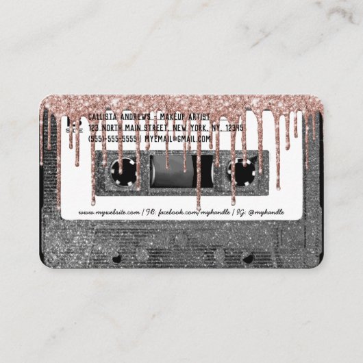 80's Silver Glitter Drip Cassettebandje Mixtape Visitekaartje (Achterkant)