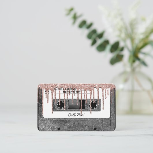 80's Silver Glitter Drip Cassettebandje Mixtape Visitekaartje (Staand voorkant)