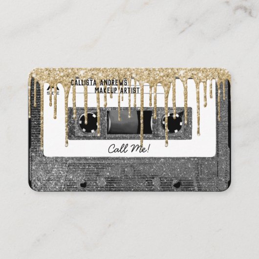 80's Silver Glitter Drip Cassettebandje Mixtape Visitekaartje (Voorkant)