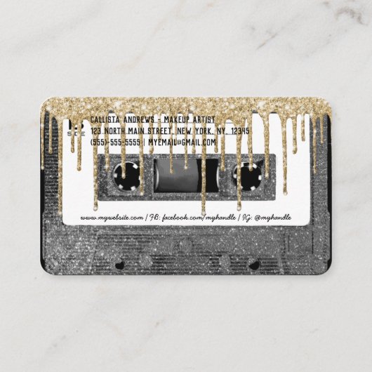 80's Silver Glitter Drip Cassettebandje Mixtape Visitekaartje (Achterkant)
