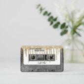 80's Silver Glitter Drip Cassettebandje Mixtape Visitekaartje (Staand voorkant)