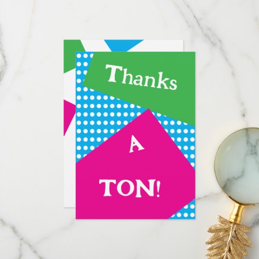 80s stijl gedurfde vormen en kleuren bedankkaart (Voorkant / Achterkant in situ)