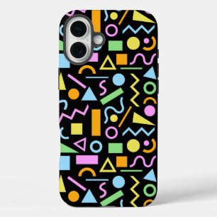 80s Stijl Vorm Patroon Kleur op Zwart iPhone 16 Plus Hoesje