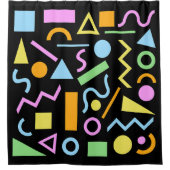 80s Stijl Vorm Patroon Kleur op Zwart Douchegordijn (Voorkant)