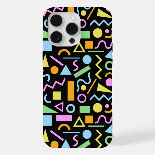 80s Stijl Vorm Patroon Kleur op Zwart iPhone Hoesje (Achterkant)