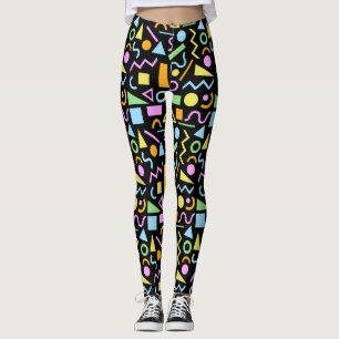 80s Stijl Vorm Patroon Kleur op Zwart Leggings
