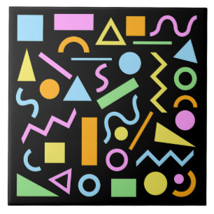 80s Stijl Vorm Patroon Kleur op Zwart Tegeltje