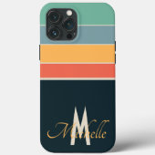 80s Stripe eenvoudig monogram initiaal aangepast Case-Mate iPhone Case (Achterkant)