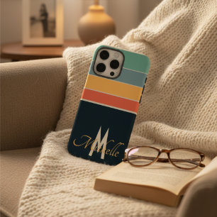 80s  Stripe eenvoudig monogram initiaal aangepast iPhone 16 Pro Max Hoesje