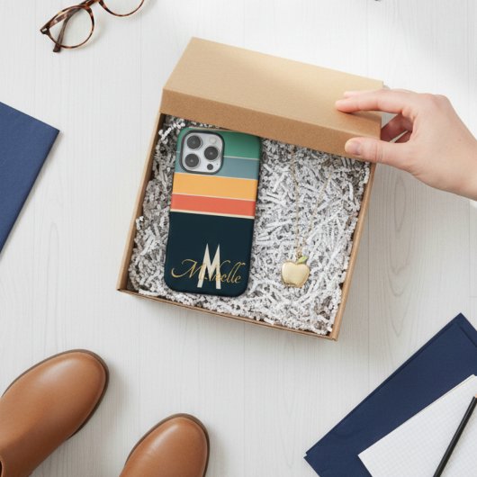 80s Stripe eenvoudig monogram initiaal aangepast Case-Mate iPhone Case