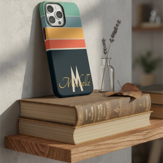 80s Stripe eenvoudig monogram initiaal aangepast Case-Mate iPhone Case