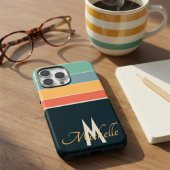 80s  Stripe eenvoudig monogram initiaal aangepast Case-Mate iPhone Case