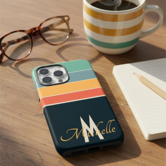 80s Stripe eenvoudig monogram initiaal aangepast Case-Mate iPhone Case