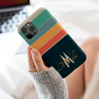 80s Stripe eenvoudig monogram initiaal aangepast Case-Mate iPhone Case