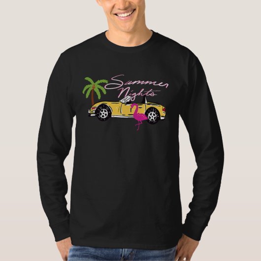 80s Summer Nights Y2K Aesthetic Malibu Car Flaming T-shirt (Voorkant)