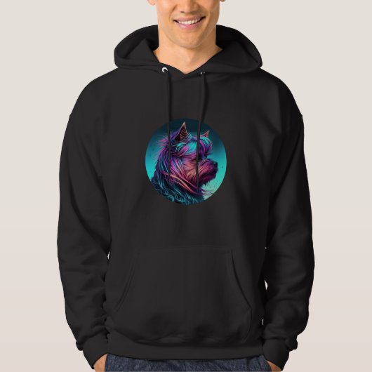 80s Sunset with Yorkshire Terrier Aesthetic Hoodie (Voorkant)