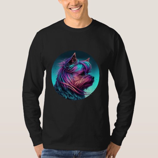 80s Sunset with Yorkshire Terrier Aesthetic T-shirt (Voorkant)