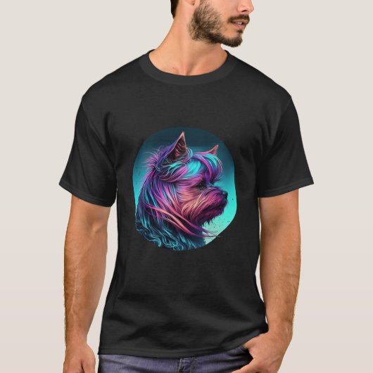 80s Sunset with Yorkshire Terrier Aesthetic T-shirt (Voorkant)