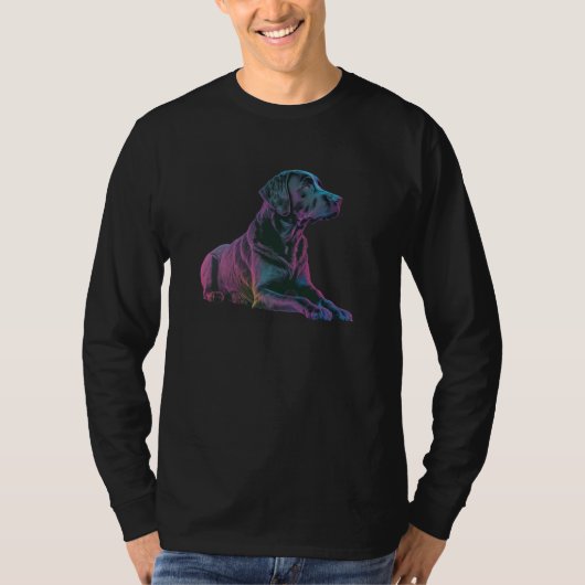 80s Synthwave Black Labrador with a Retro Aestheti T-shirt (Voorkant)