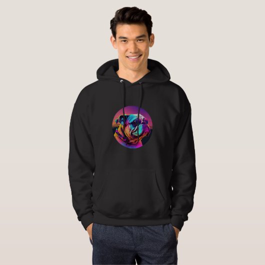 80s Synthwave Bulldog with a Retro Aesthetic Hoodie (Voorkant volledig)