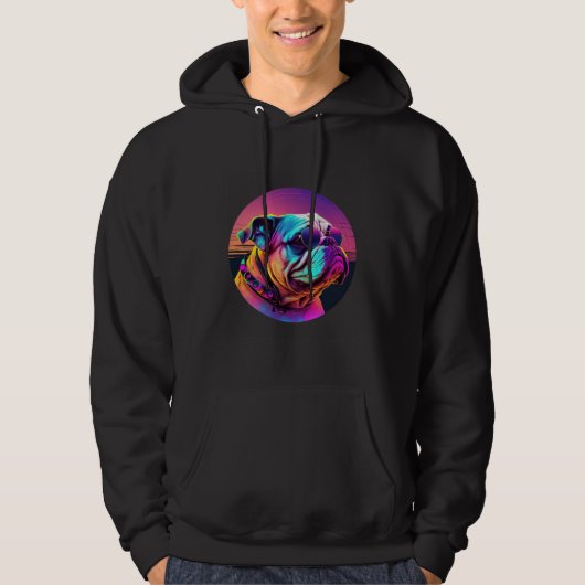 80s Synthwave Bulldog with a Retro Aesthetic Hoodie (Voorkant)