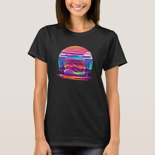 80s Synthwave Burger with a Retro Aesthetic T-shirt (Voorkant)