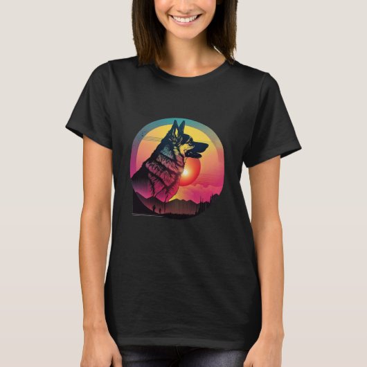 80s Synthwave Duitse Herder met een Retro Esthetie T-shirt (Voorkant)