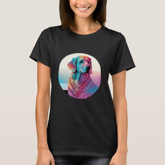 80s Synthwave Golden Retriever with a Retro Aesthe T-shirt (Voorkant)