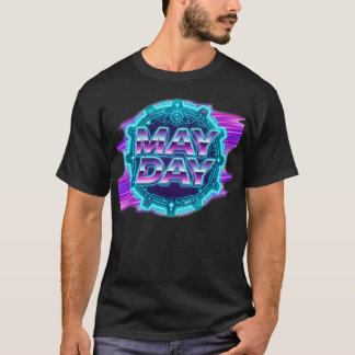 80s Synthwave "May Day" Neon Grafisch Heren- T-shirt