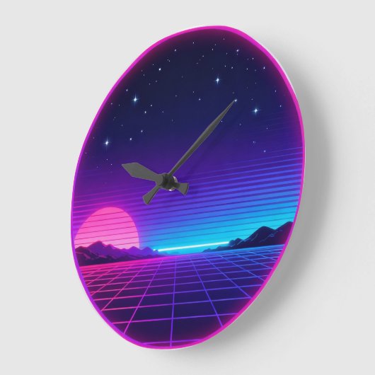 80s Synthwave Neon Sunset Circle Geometric Graphic Grote Klok (Hoek)