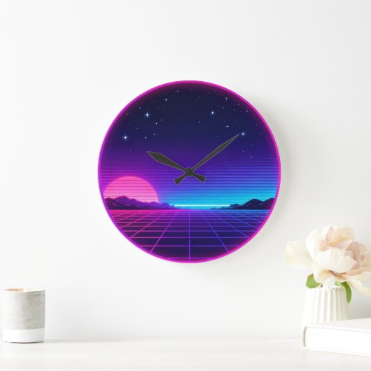 80s Synthwave Neon Sunset Circle Geometric Graphic Grote Klok (Huis)