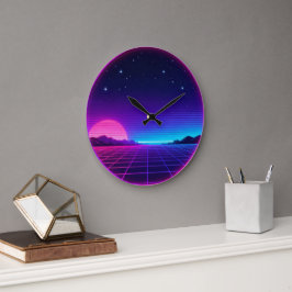 80s Synthwave Neon Zonsondergang Cirkel Geometrisc Grote Klok
