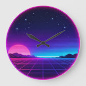80s Synthwave Neon Zonsondergang Cirkel Geometrisc Grote Klok (Voorkant)