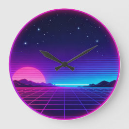 80s Synthwave Neon Zonsondergang Cirkel Geometrisc Grote Klok